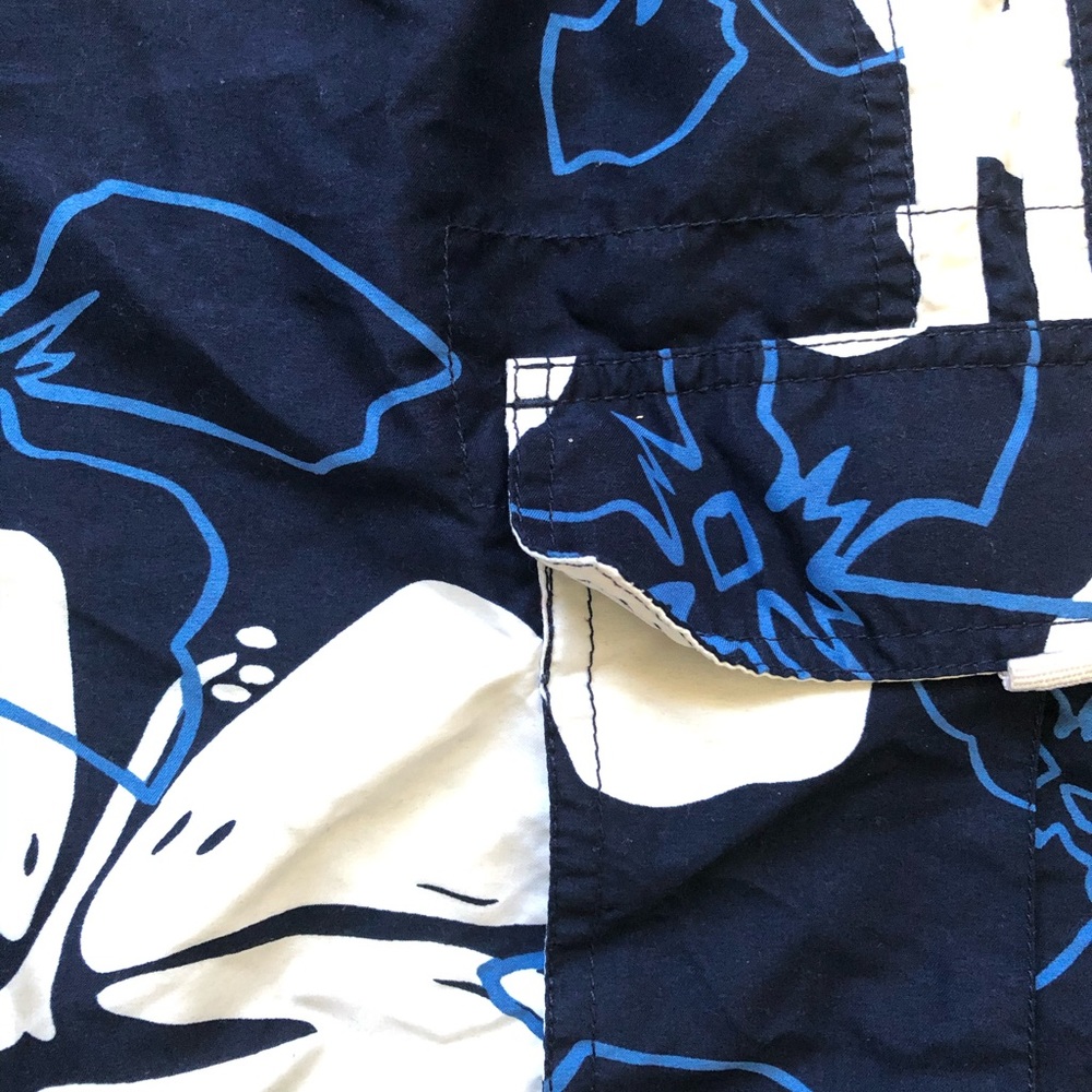 Blue White Hawaiian Hibiscus Board Shorts Swim Trunks Medium - Picture 7 of 12